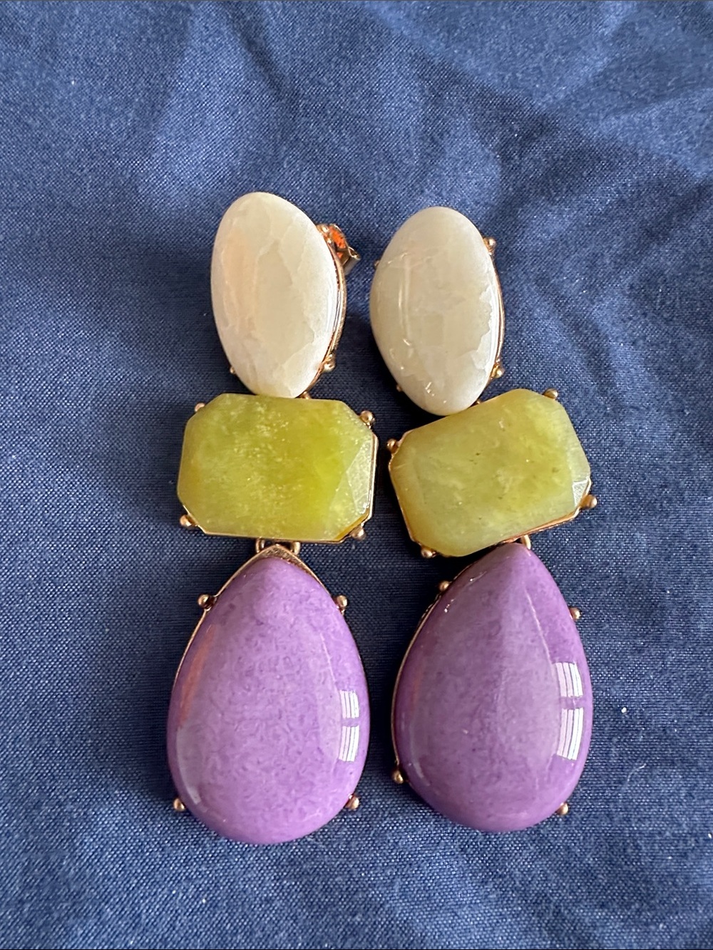 Zara Multicolor Drop Earrings — Purple, Lime & Cream